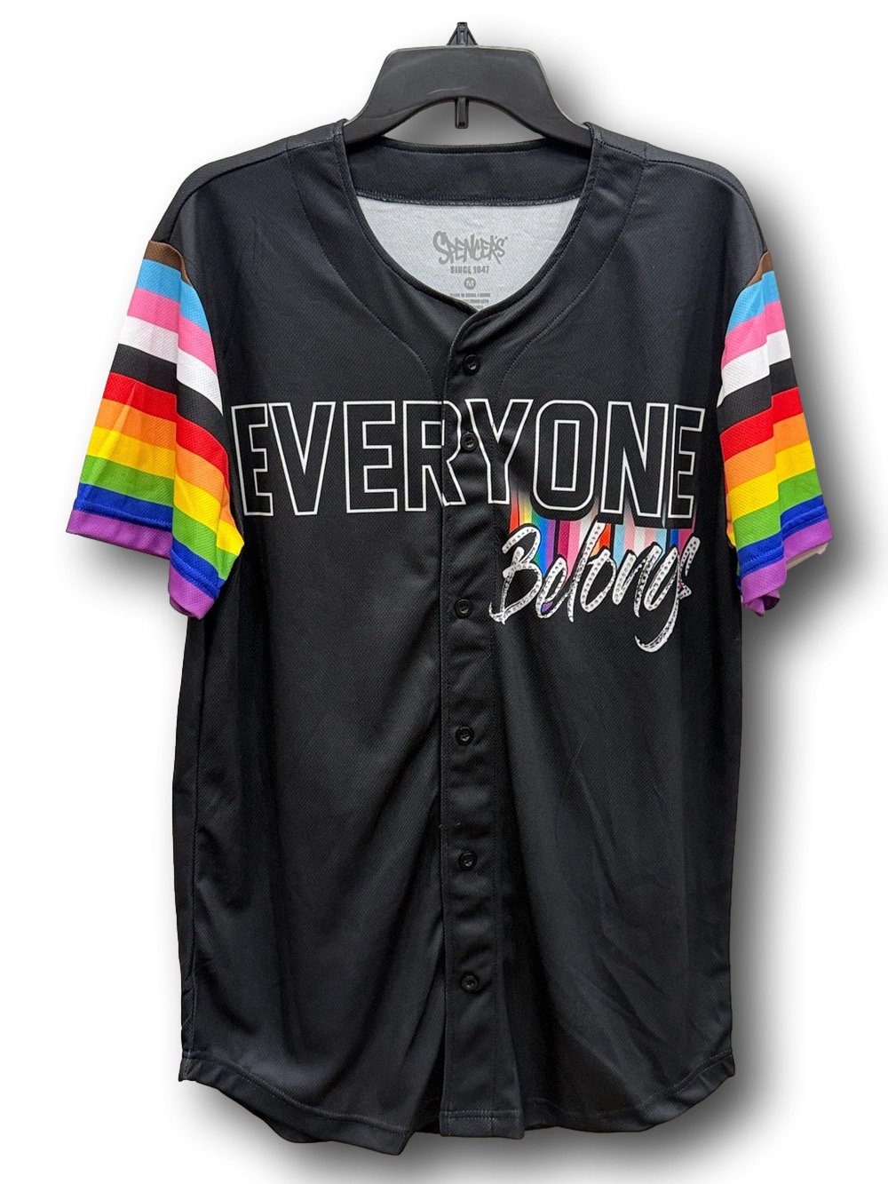 Pride "Everyone Belongs" Bling Rainbow Print Baseball Jersey - Size Medium - NWT